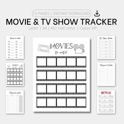 Printable Movie Tracker TV Show Tracker Bundle Watch List - Etsy