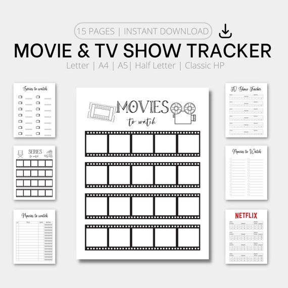 Printable Movie &amp; TV Show Tracker Digital Watch List - Etsy