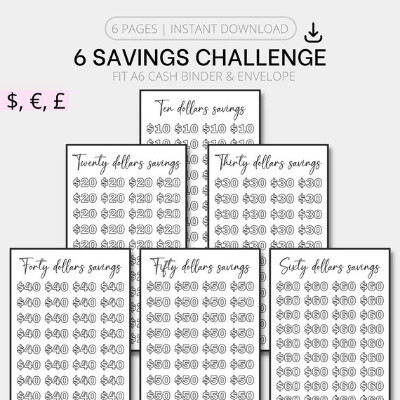 Printable A6 Savings Challenge Bundle A6 Money Challenge Cash - Etsy