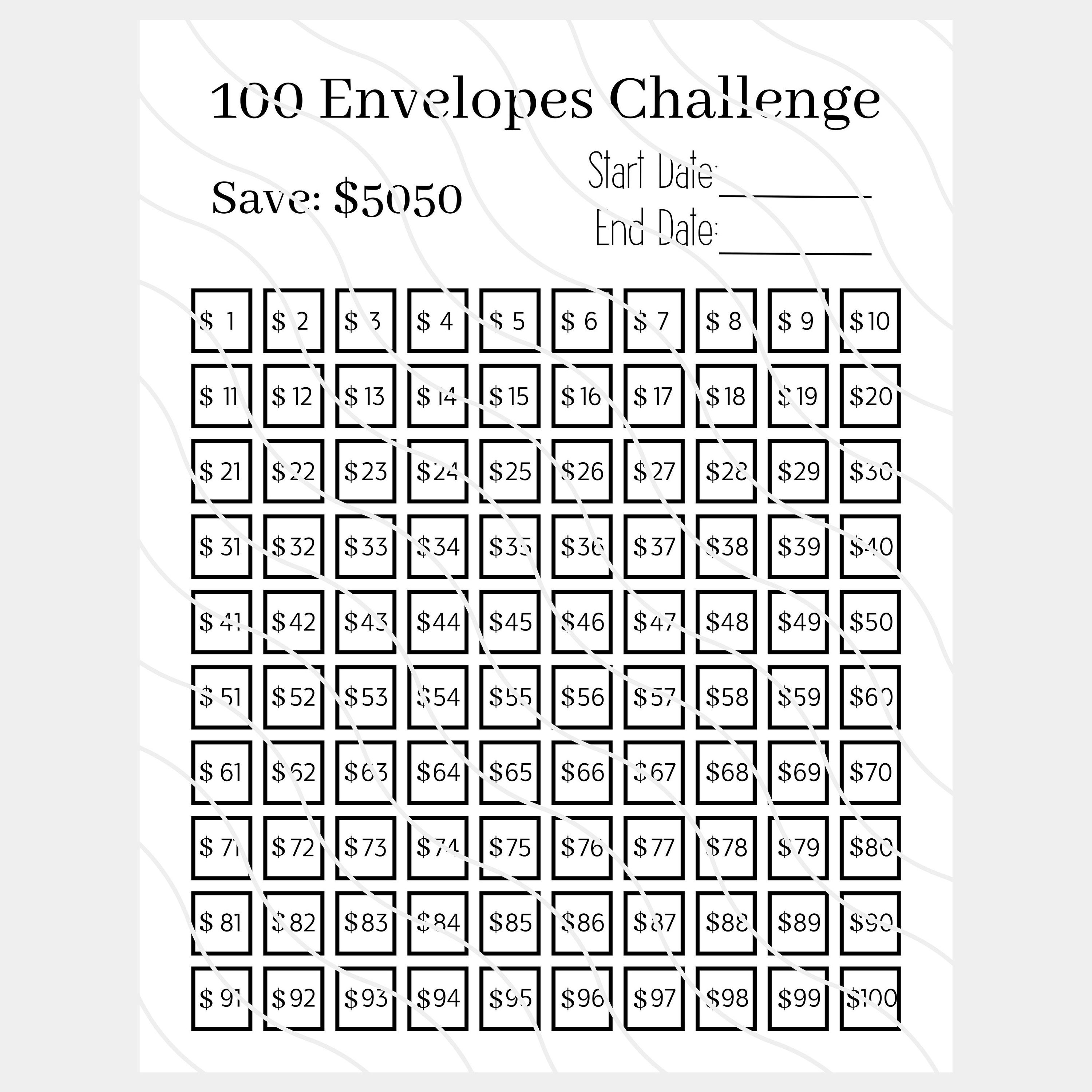 100 Envelope Challenge Printable Money Savings Challenge Etsy