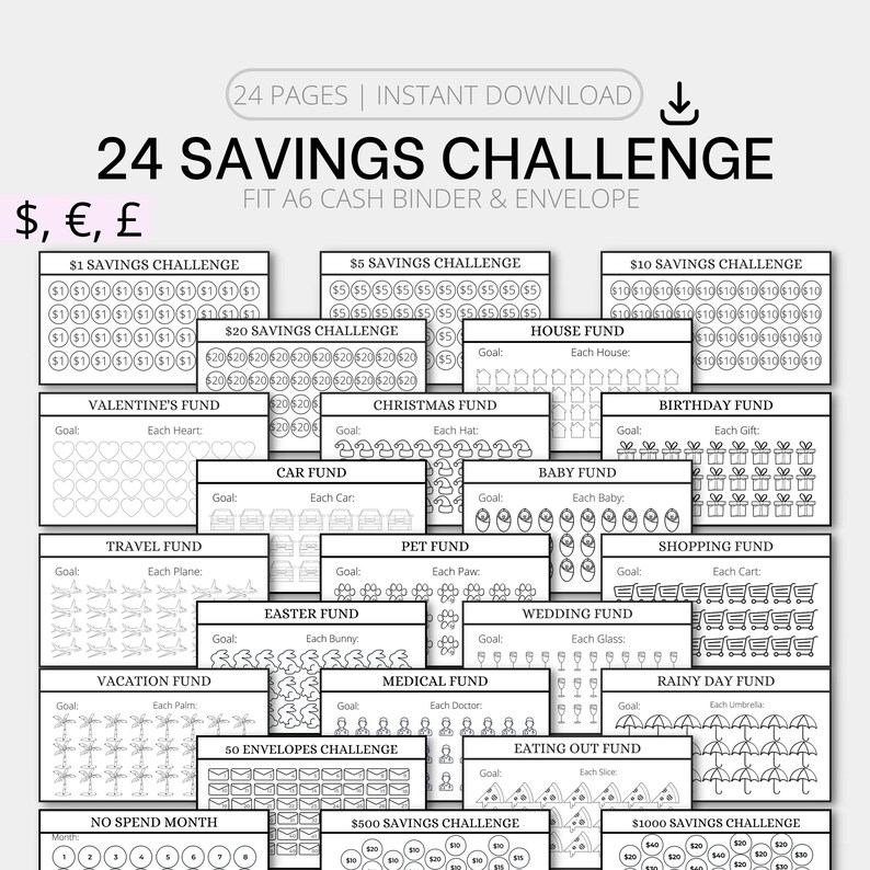 Printable A6 Savings Challenge Bundle A6 Cash Envelope - Etsy