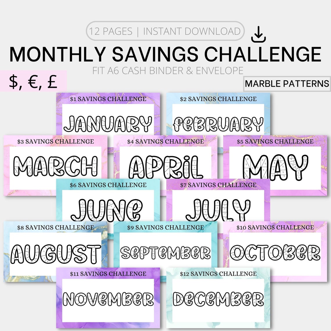 Printable A6 Savings Challenge Bundle Monthly A6 Cash - Etsy