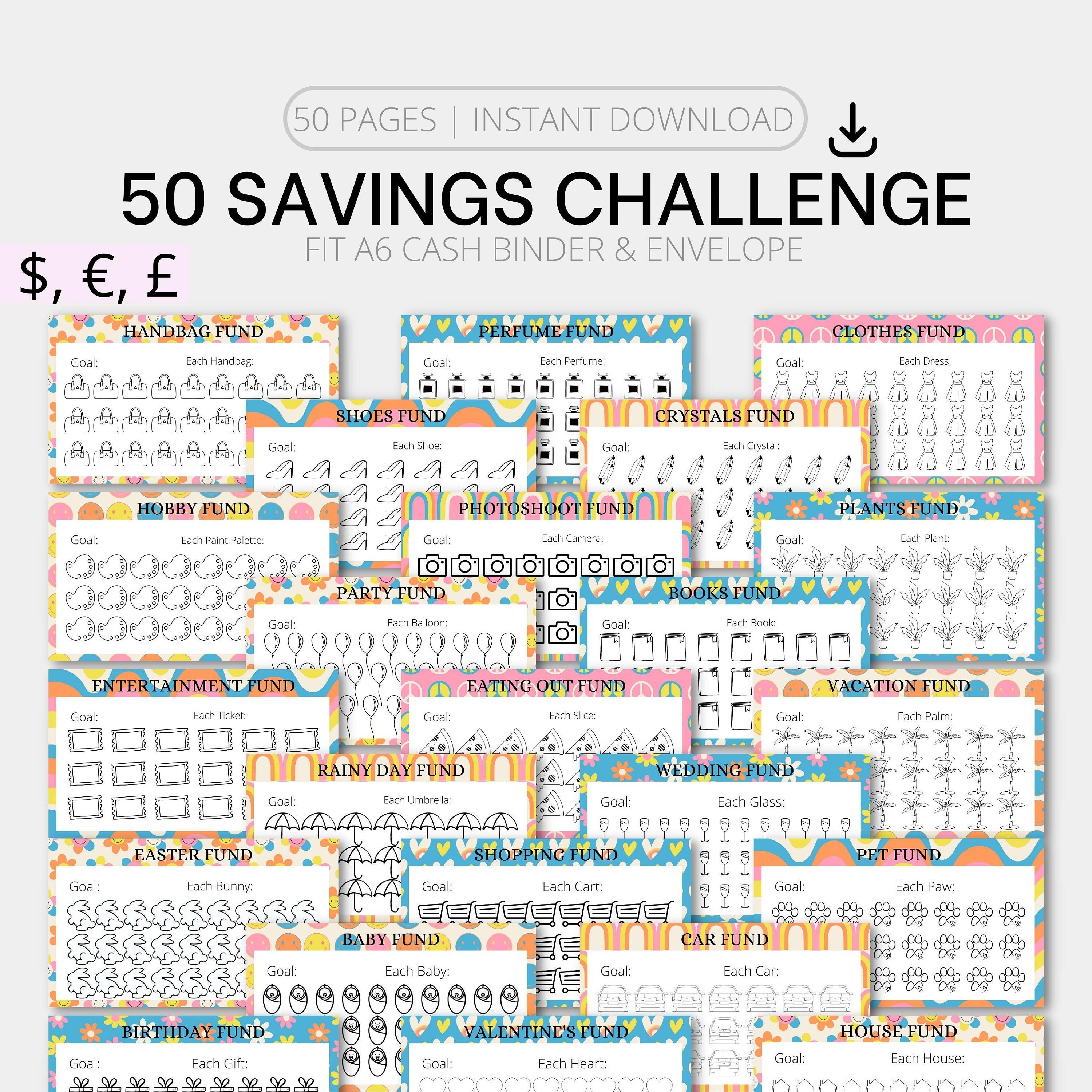 Printable A6 Savings Challenge Bundle | A6 Cash Envelope Inserts, A6 ...