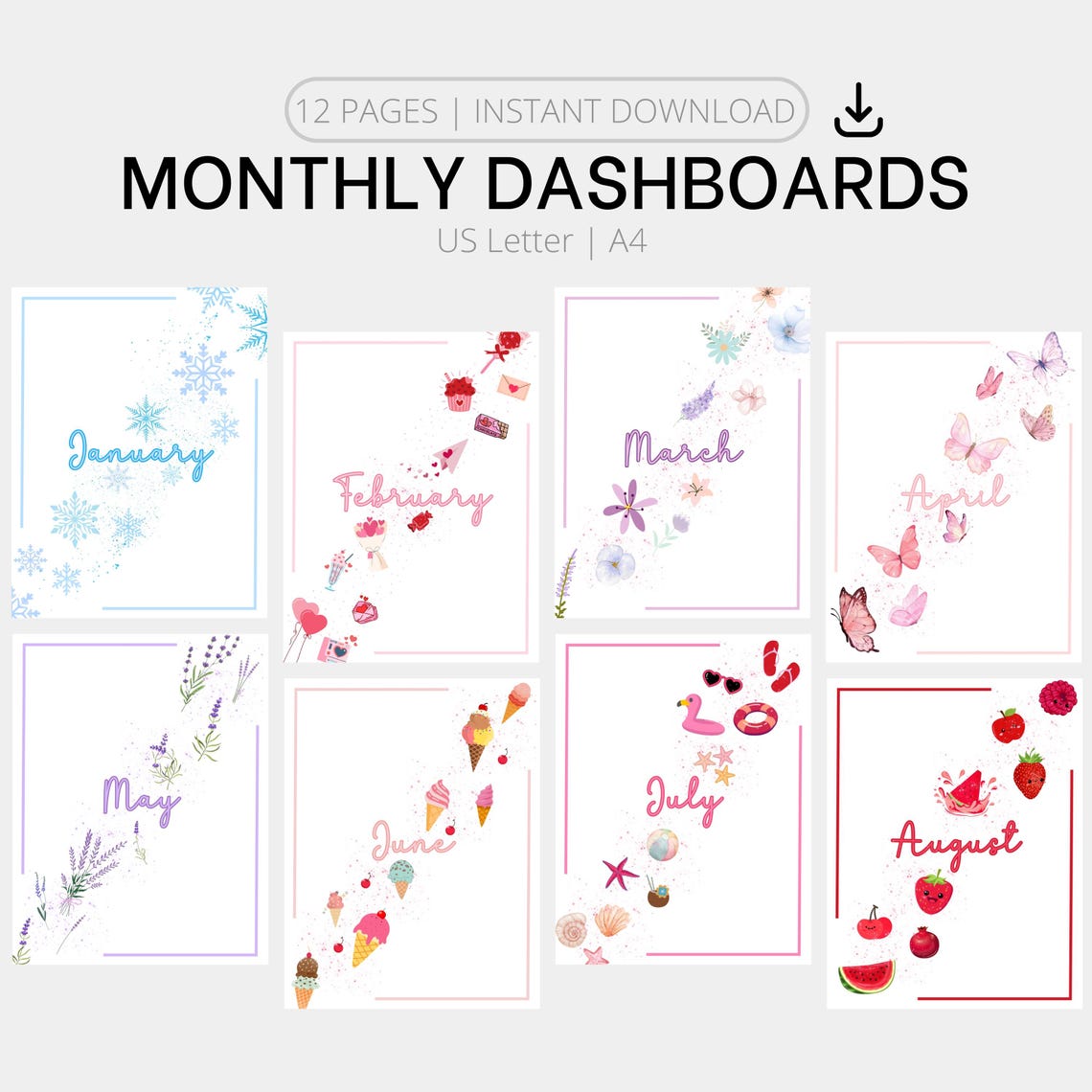 Printable Monthly Dashboards Inserts 2026 | Monthly Dividers, Monthly ...