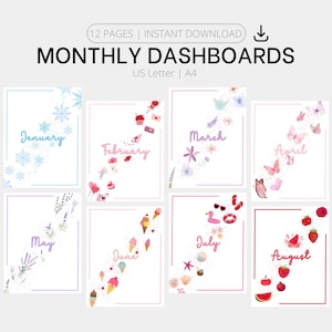 Printable Monthly Dashboards Inserts | Monthly Dividers, Monthly Covers Printable, Planner Dashboard Inserts, Cover Page Inserts