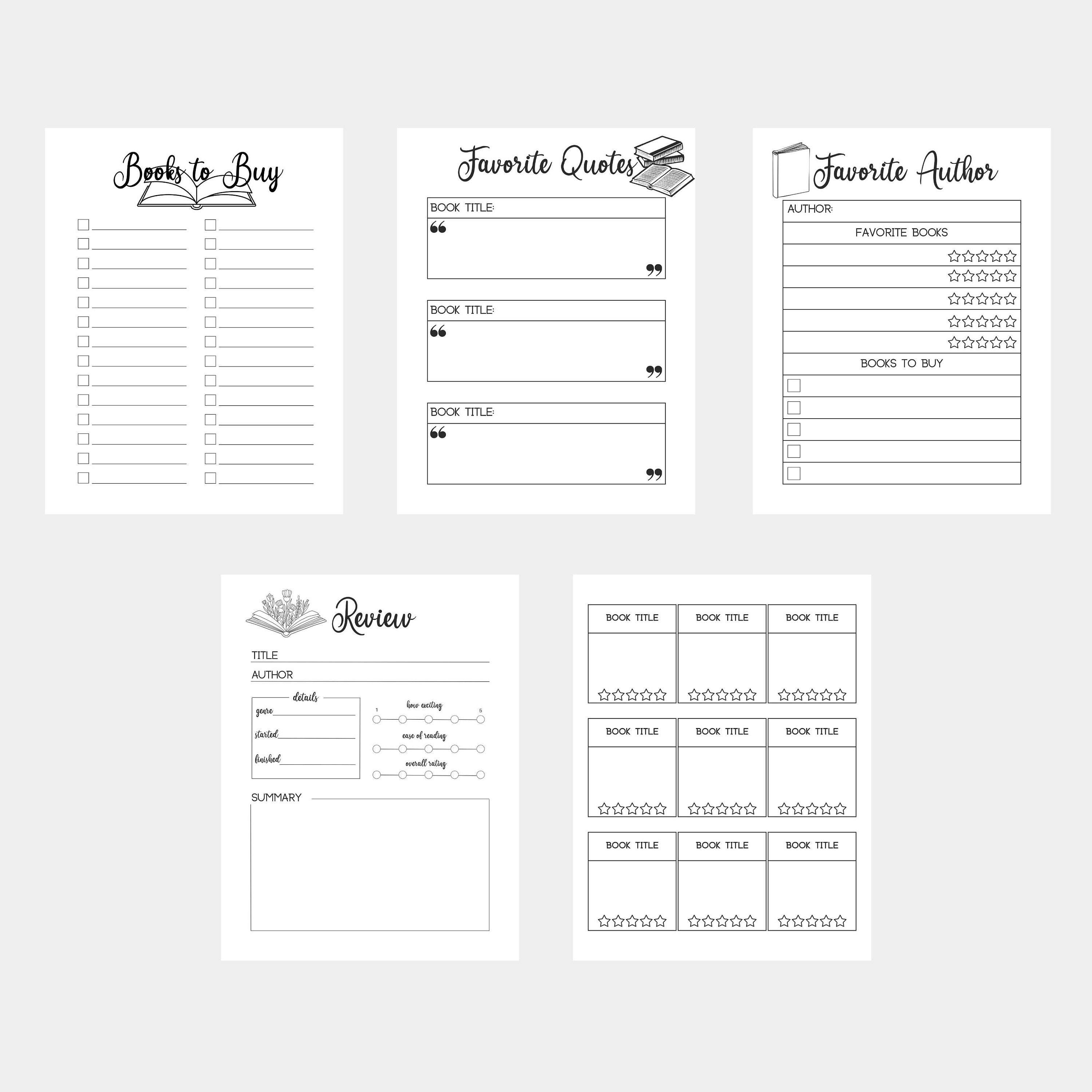 Printable Reading Journal Reading Log, Book Planner, Reading Tracker