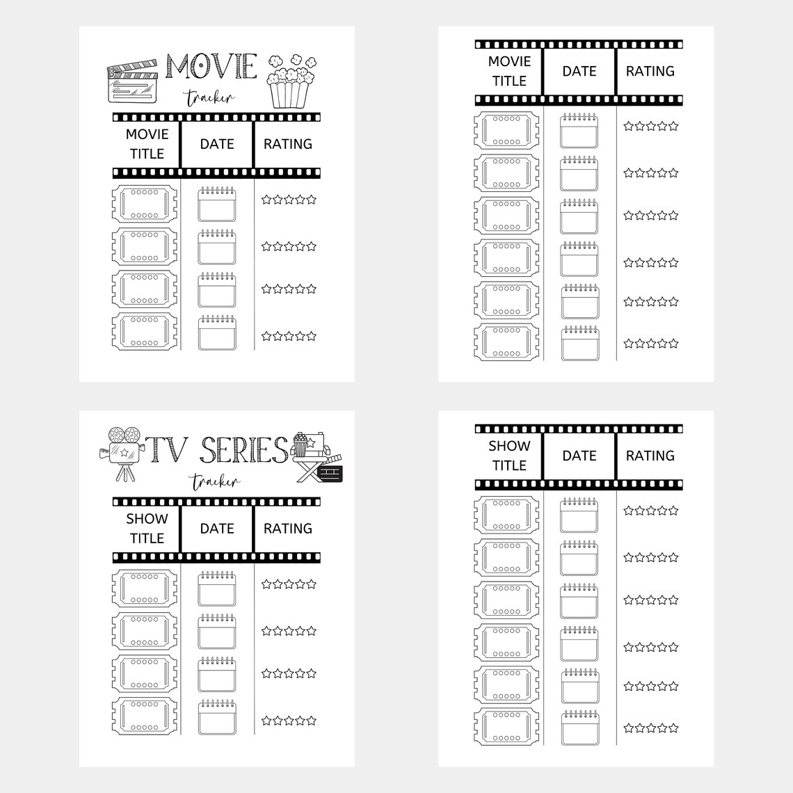 Printable Movie &amp; TV Show Tracker Digital Watch List - Etsy