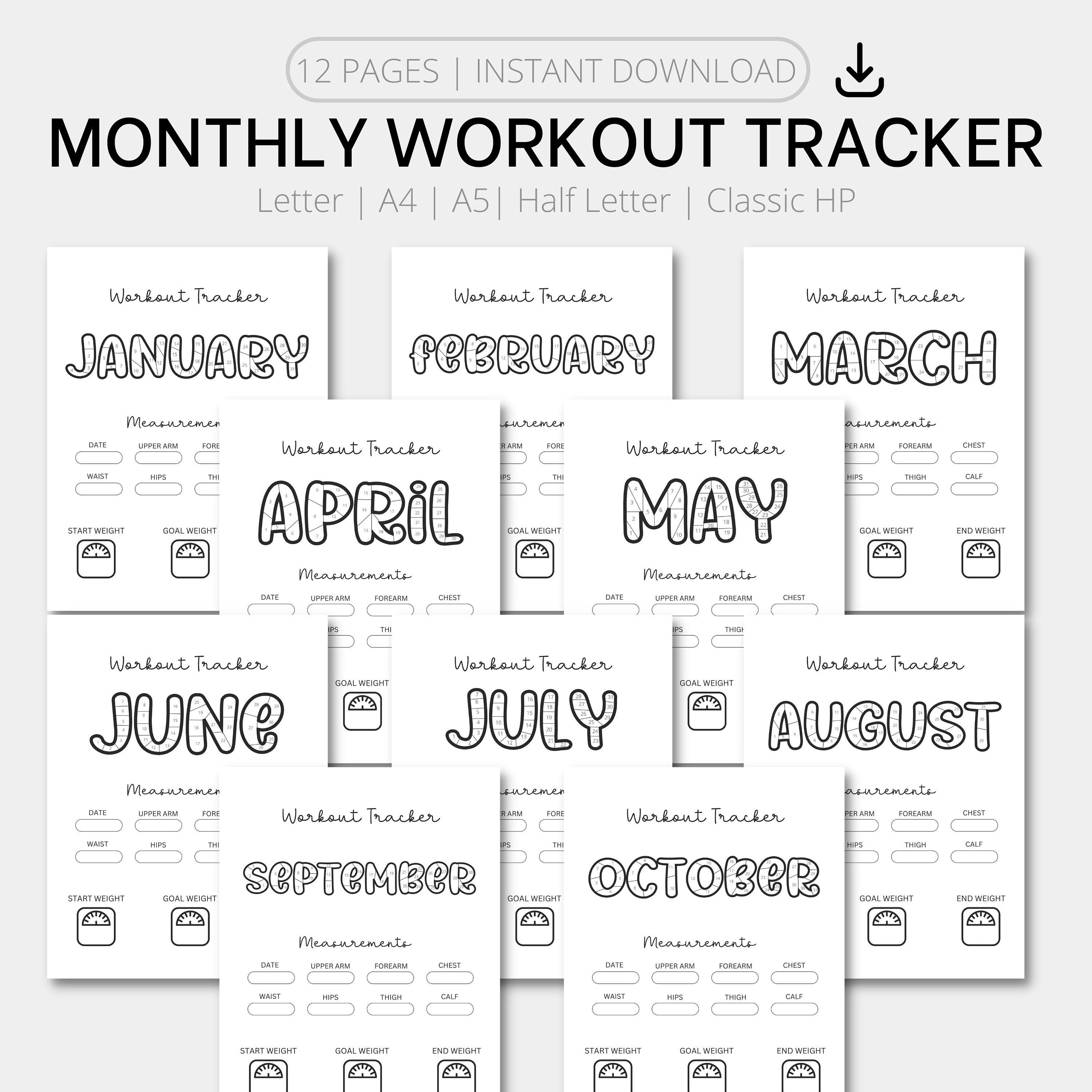 Printable Monthly Workout Tracker | Fitness Planner (digital Download ...