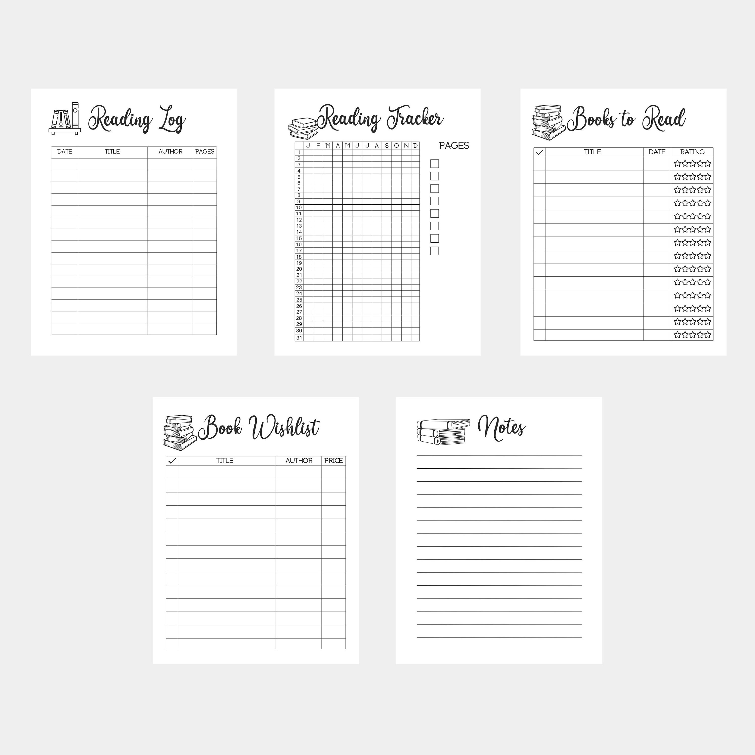 Printable Reading Journal Reading Log, Book Planner, Reading Tracker