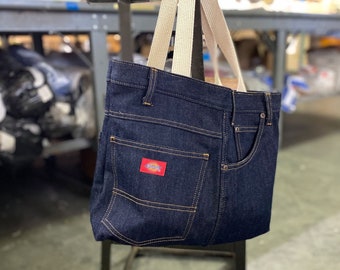 Upcycled Denim Tote Bag, Reusable Shopping Tote Made from Denim Jeans