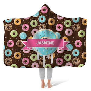 DONUT HOODED BLANKET - Hooded Fleece Blanket - Donut Minky Fleece Hooded Blanket - Cozy Warm Microfiber Polyester Blanket - Donut Lover Gift