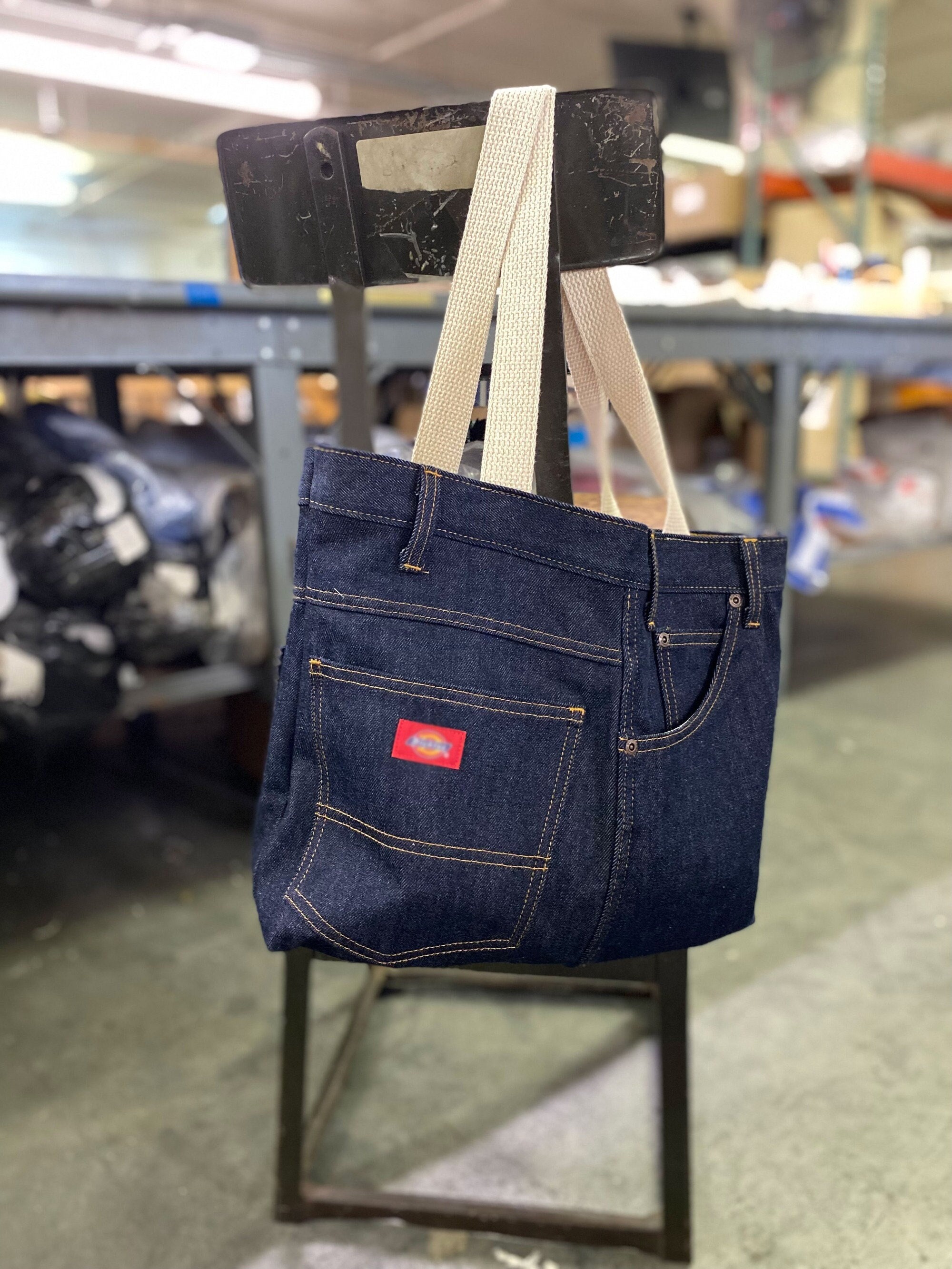 Upcycled Denim Tote Bag, Reusable Shopping Tote Made from Denim Jeans