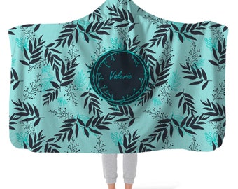 Manta polar con capucha acogedora, manta personalizada con nombre y estampado floral de arrecife, manta de forro polar Minky con capucha, regalo