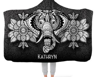 Manta polar con capucha acogedora, manta personalizada con nombre y estampado de amuleto de la suerte, manta polar personalizable con capucha, regalo