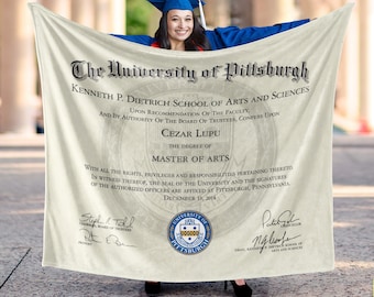 Custom Diploma Print - Fleece Blanket |Graduation Gift| Your Diploma will keep you warm Woven Fringe Diploma Blanket