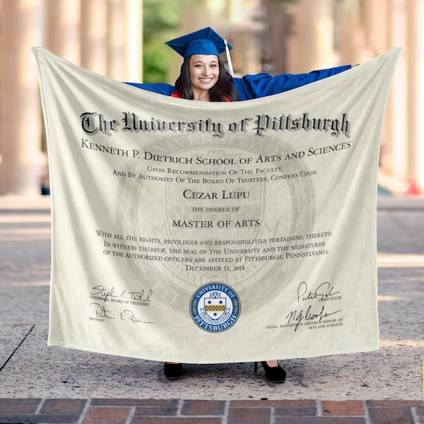 Custom Diploma Print - Fleece Blanket |Graduation Gift| Your Diploma will keep you warm Woven Fringe Diploma Blanket
