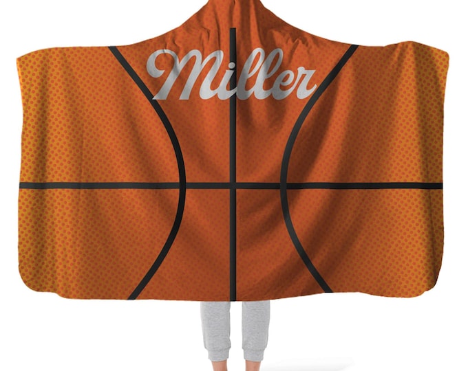 Personalized Basketball Hooded Blanket, Custom Basketball Gift for Him or Her, Wearable Hoodie Blanket, Personalized Gift, Sports Fan Throw