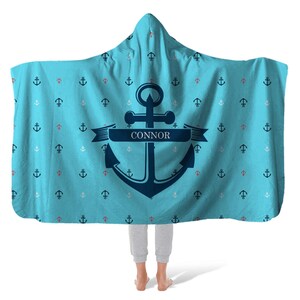 ANCHOR PRINT BLANKET- Sails Hooded Blanket - Minky Fleece Soft Hooded Blanket - Traveling Blanket - Polyester Cozy Warm Blanket