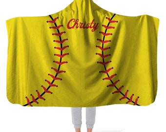 Softball Hooded Blanket – Minky Fleece Throw, Sports Event Blanket