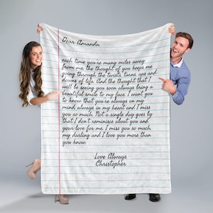 Manta de escritura a mano Manta personalizada Manta personalizada Regalos de aniversario para novio Regalo de aniversario Regalos para el marido Regalo del Día de las Madres