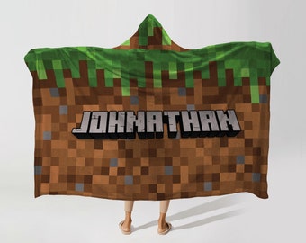 PIXEL CRAFT BLANKET - Custom Name Hooded Blanket - Trip Hooded Blanket - Handmade Soft Cozy Warm Polyester Blanket - Winter Season Gift