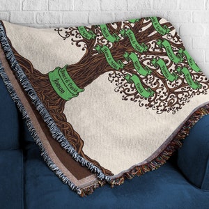 Custom Family Tree Woven Blanket | Personalized Family Tree Throw Blanket 50x60, Large 60x80 | Sam + Zoey Home Basics