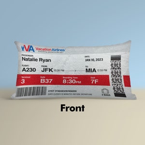 Coussin personnalisé pour billet d'avion - Cadeau souvenir d'anniversaire pour les couples - Cadeau commémoratif significatif pour les amateurs de voyages, cadeaux de décoration d'intérieur