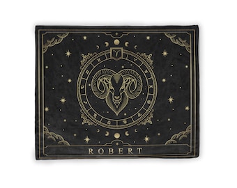 Personalized Zodiac Blanket | Available in 4 Styles | Woven with Fringe, Fleece, XL, or Sherpa Lined | Astrology Blanket Tapestry