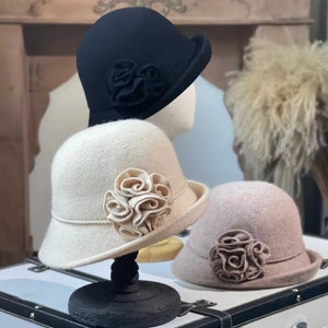 Handmade Wool Hat, Wool Bucket Hat for Women, Spring Fall Winter Hat for Girl, Elegant Hat for Women, Adjustable Cloche Hat, Gift For Her