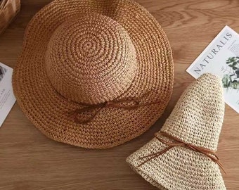 Chapeau de paille simple seau, Chapeau de seau à large bord pour femme, Chapeau d’été moderne pour les femmes, Chapeau de plage français pliable, chapeau de jardinage, chapeau de vacances