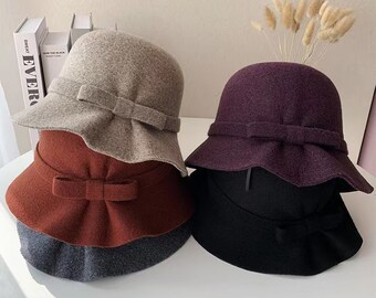 Cappello di lana pieghevole fatto a mano, cappello a secchiello di lana per donna, cappello primavera autunno inverno per ragazza, cappello elegante per donna, cappello cloche regolabile