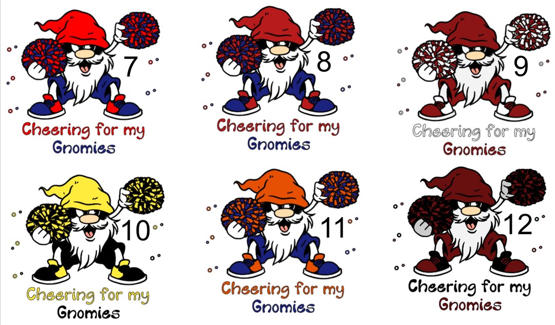 Tshirt Gnome Cheerleader Cheer Team Colors 2 Cheering for My Gnomies