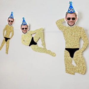 Custom Head Men's Birthday Suit Banner, Custom Birthday Photo Banner, Male Face Banner, Personalized His Birthday Banner Any Age