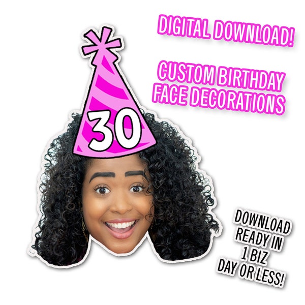 Custom Birthday Head Banner Digital Download, Print Your Own Custom Birthday Face Decorations, Digital File Download