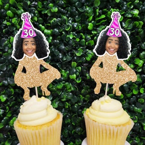 Birthday Face Droppin' It Cupcake Toppers, Dancing Women's Birthday Face Toppers, 30th Birthday Face Decorations, Birthday Face Decorations