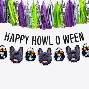 Custom Dog Face Halloween Banner: Glitter 'Howl O Ween' Party Decor