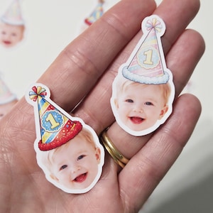 1st Birthday Face Confetti | Custom Baby Photo Party Decor, Sage Pastel or Bold Hats