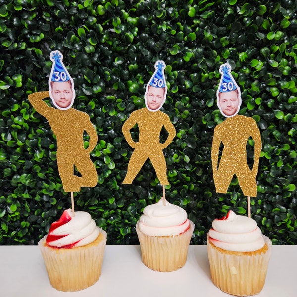 Custom Head Birthday Suit Cupcake Toppers, Custom Birthday Photo Decorations, Face Cake Toppers, Personalized Birthday Banner Any Age