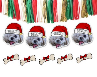 Custom Dog Head Christmas Banner, Custom Pet Face Christmas Decorations, Dog wearing Santa Hat Banner