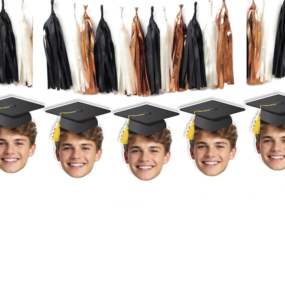 Custom Face Banner with Mortarboard Cap: Personalized Photo Graduation Party Decorations