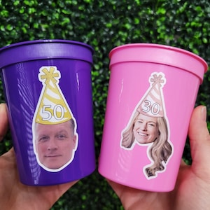 Custom Birthday Cups with Photo and Year, Personalized Picture Milestone Party Favors bild 4