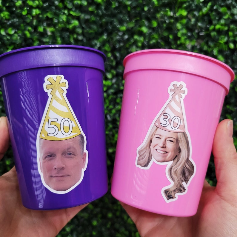 Custom Birthday Cups with Photo and Year, Personalized Picture Milestone Party Favors bild 4