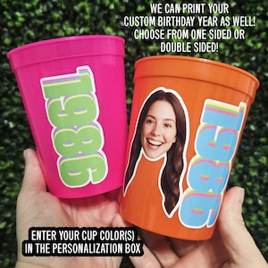 Custom Birthday Cups with Photo and Year, Personalized Picture Milestone Party Favors bild 3