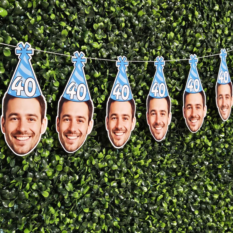 Custom Face Banner | Party Hat with Age Photo Banner, Personalized Birthday Party Decorations image 8