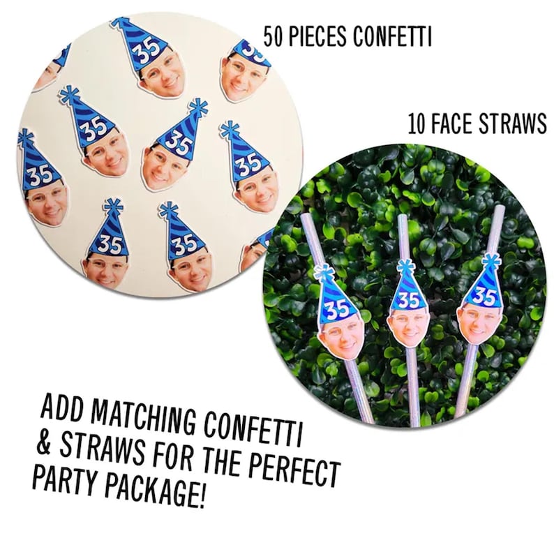 Custom Face Banner | Party Hat with Age Photo Banner, Personalized Birthday Party Decorations image 6
