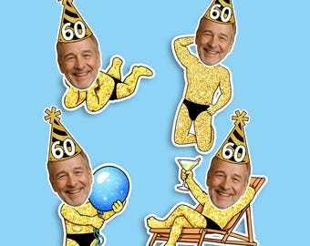 Personalized Men’s Birthday Stickers with Face | Funny Custom Birthday Decorations | 40th 50th 60th Birthday Party Decor for Him