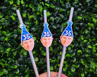 Custom Face Birthday Party Straws: Personalized Photo Decorations