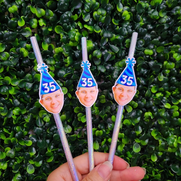 Pailles personnalisées pour fête d'anniversaire : décorations photo personnalisées