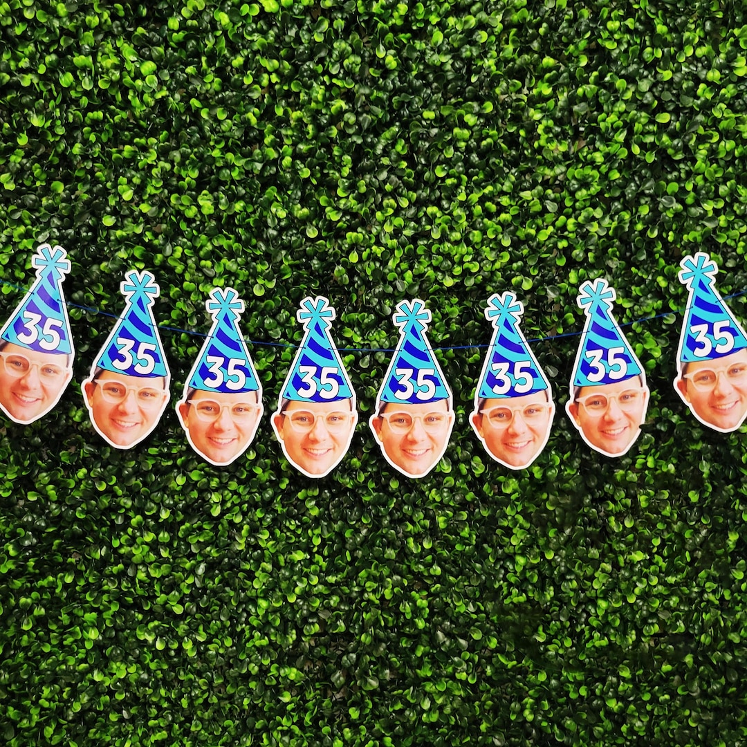 Custom Face Banner | Party Hat with Age Photo Banner, Personalized Birthday Party Decorati
