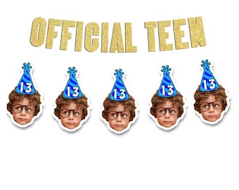 Custom Face 13th Birthday Banner: Official Teen Glitter Party Decor, Teen Birthday Decor, Turning 13 Decorations